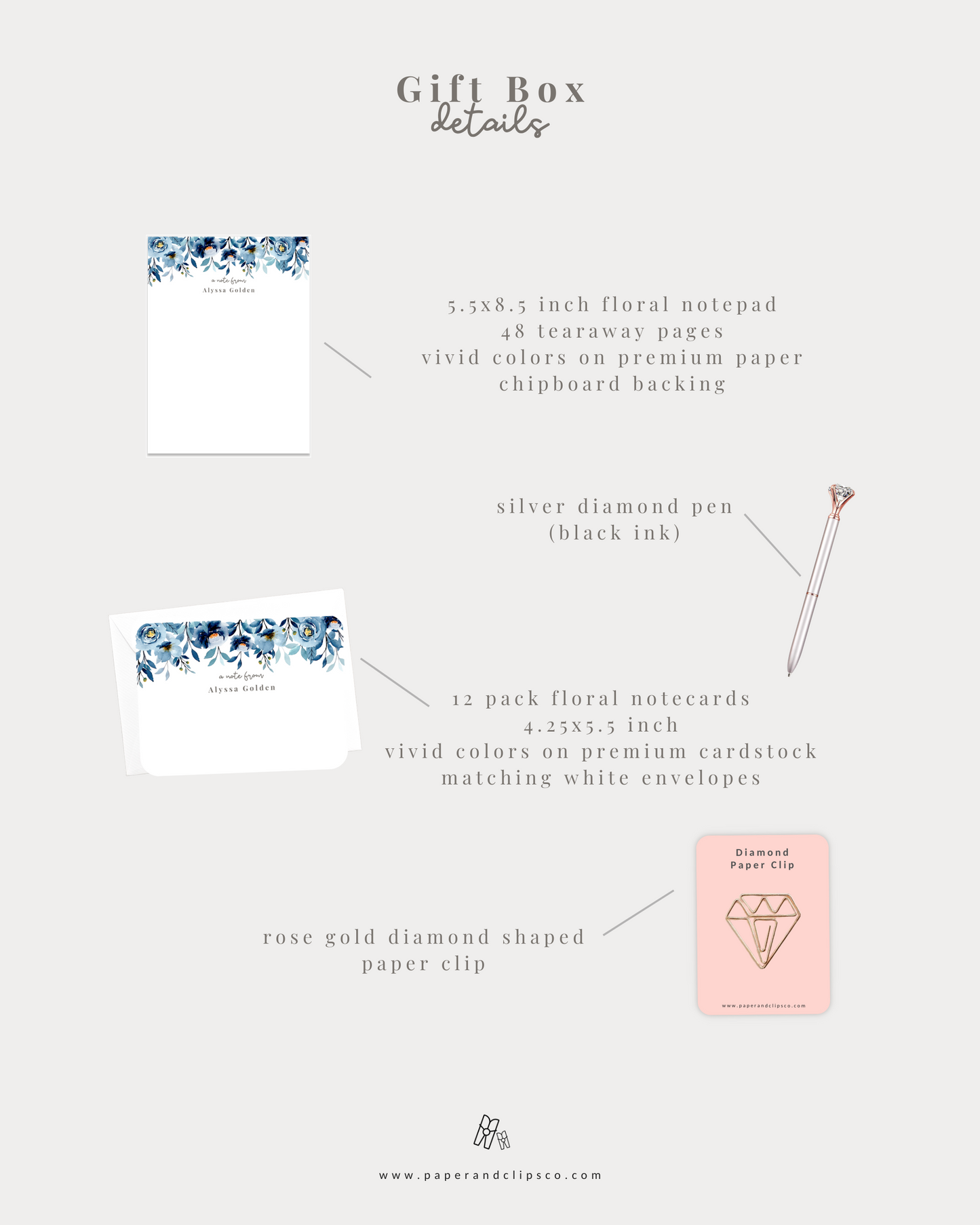 Navy Floral Stationery Gift Set