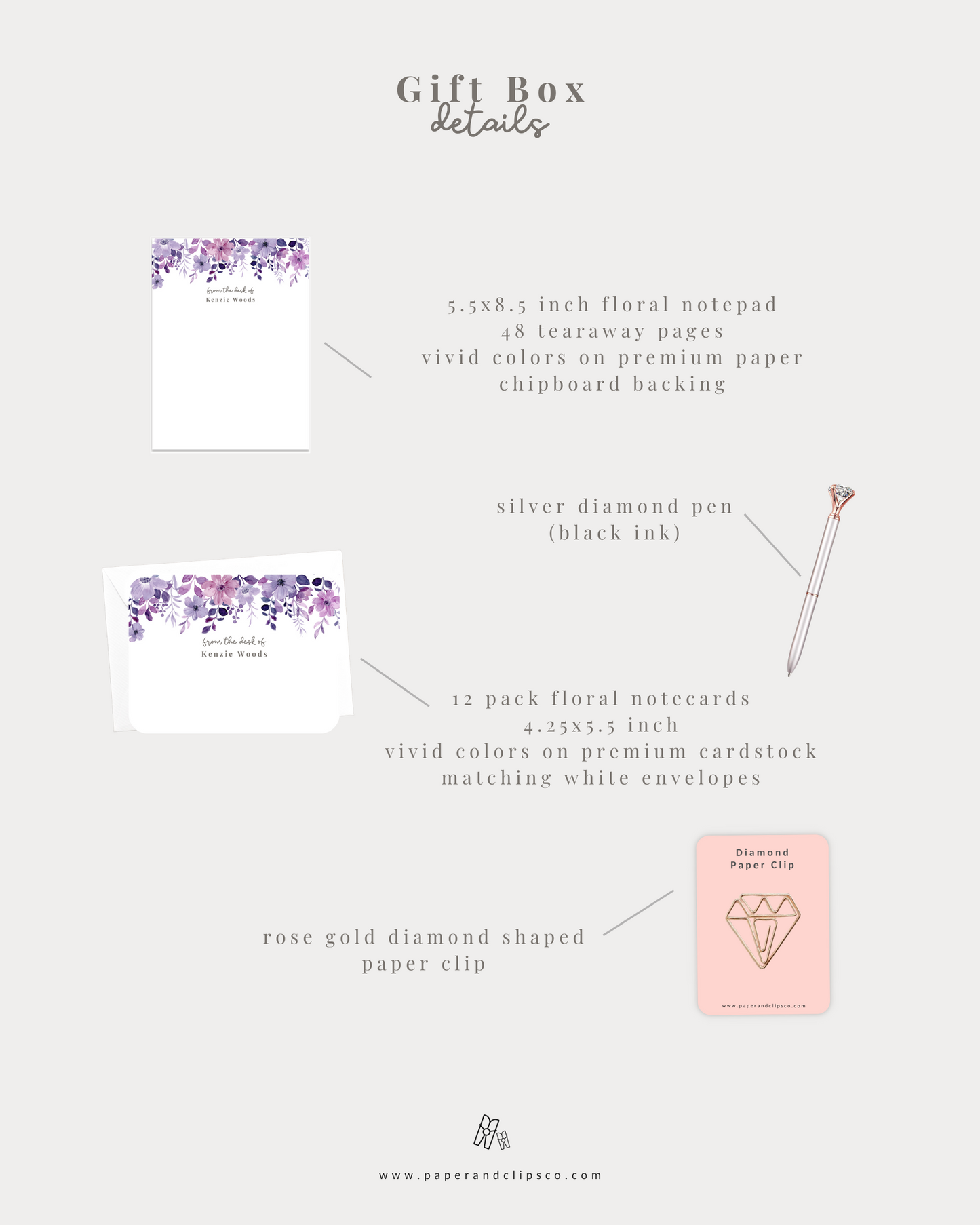 Violet Floral Stationery Gift Set