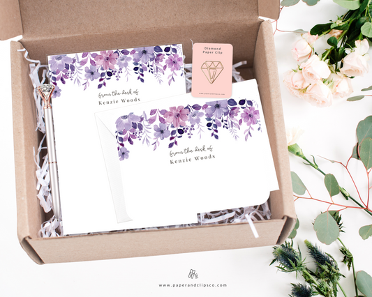 Violet Floral Stationery Gift Set