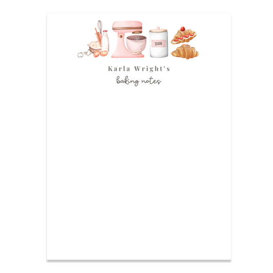 Personalized baker's notepad for the person who loves cooking and baking. Available in two sizes. Wrapped in cellophane ready for gifting! It's going to make their day!