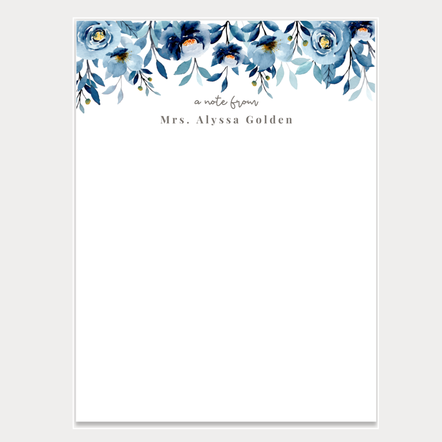 Personalized floral notepad with full name. Available in two sizes, blank or lined. Wrapped in cellophane - ready for gifting!