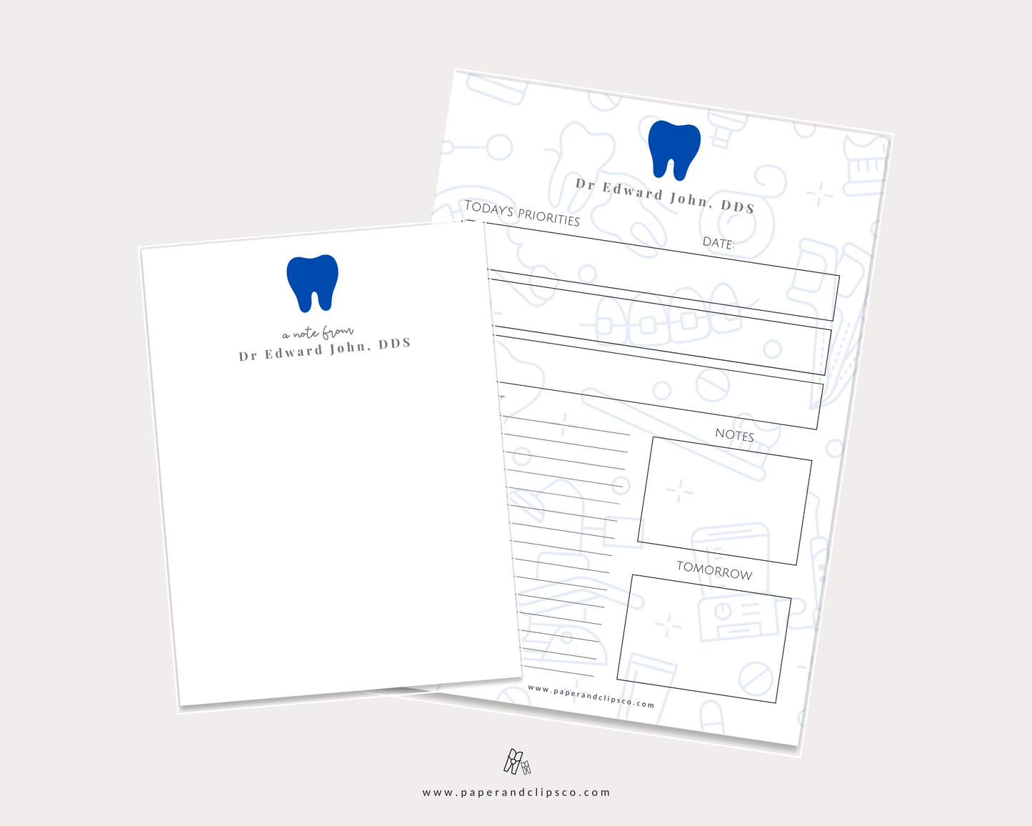 Personalized dental notepads and dental daily planners to stay organized for dental receptionists, dental hygienists, dental assistants and dentists themselves.