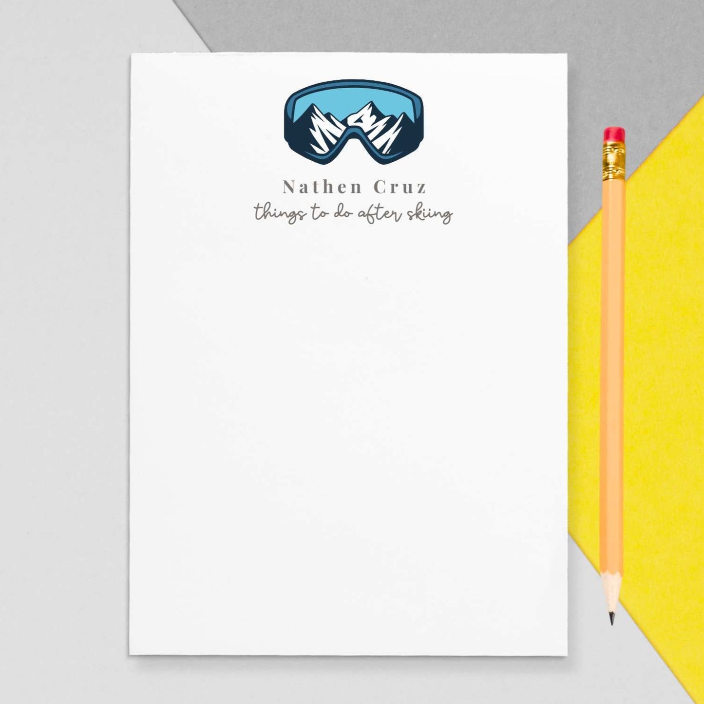 Give a thoughtful and useful gift for someone who loves skiing. Personalized winter sport notepads are exactly the gift they’d love.