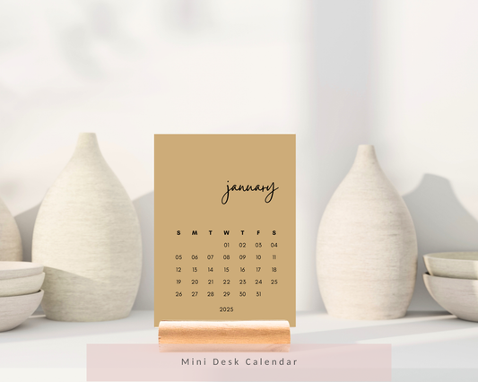 2025 Recycled Kraft Mini Desk Calendar, Desk Decor. Perfect for those who love simplicity and minimalism.