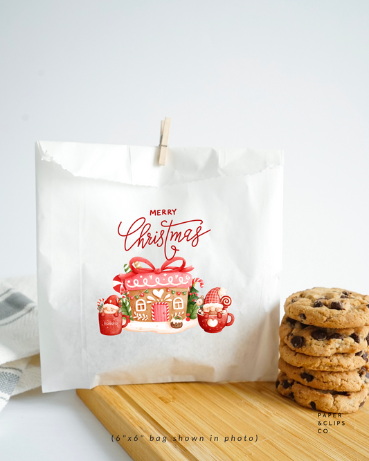 Merry Christmas Gnome - White Party Gift Bags