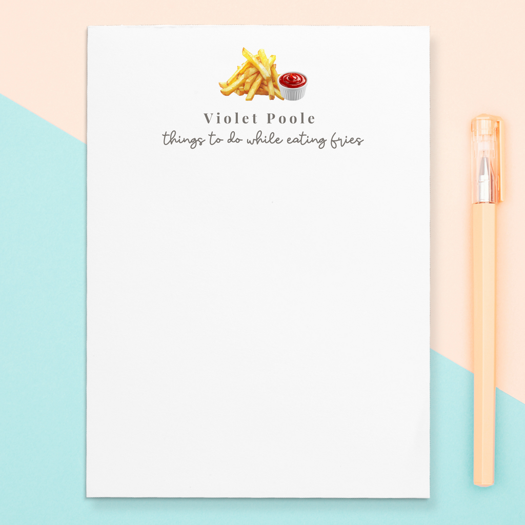 Cute minimal notepad with fries illustration and ‘Things To Do While Eating Fries’ text