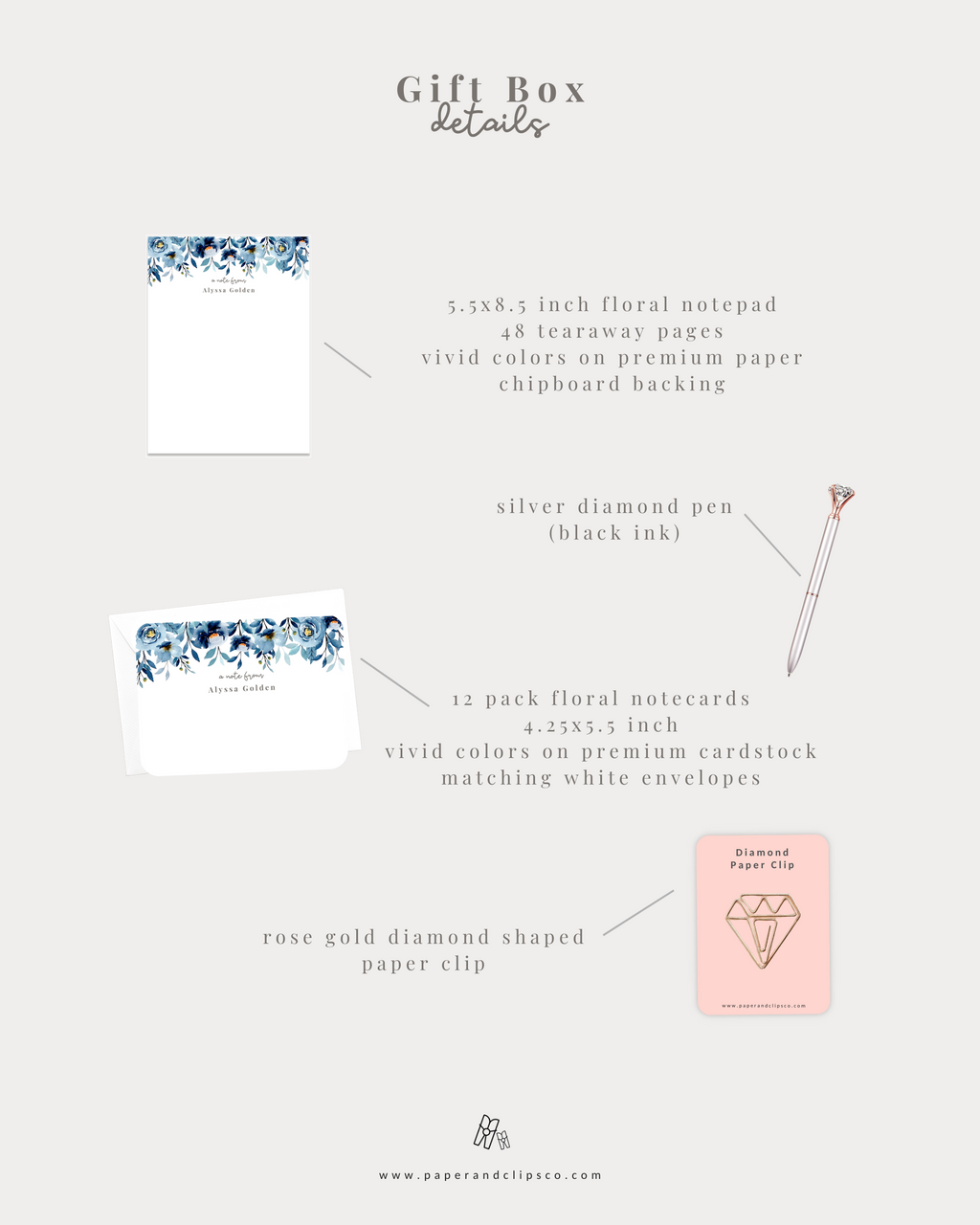 Navy Floral Stationery Gift Set