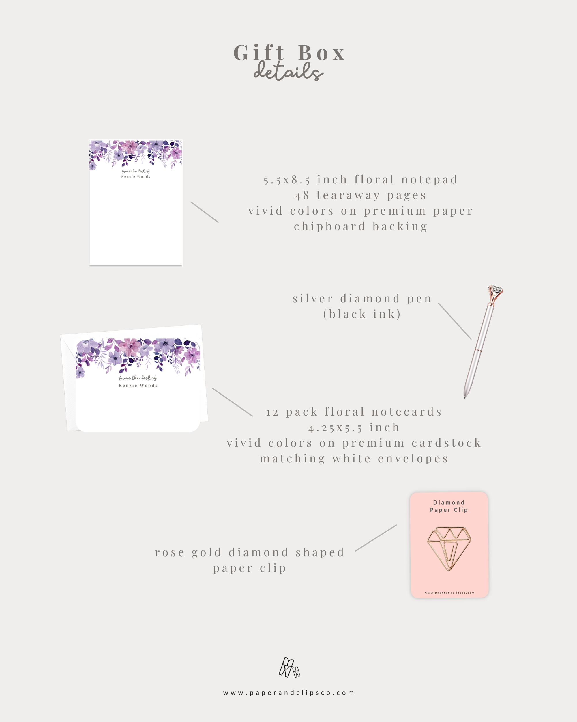 Violet Floral Stationery Gift Set