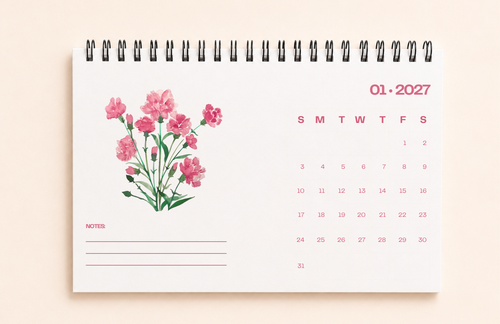 2027 botanical desk calendar featuring colorful floral artwork