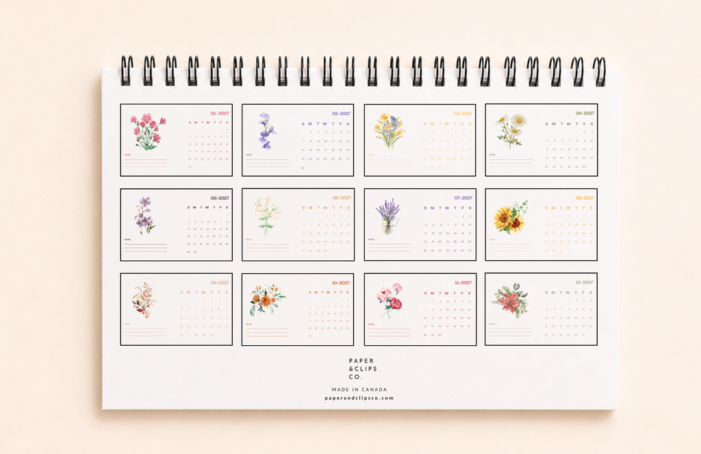 Floral desktop calendar for home office and workspace