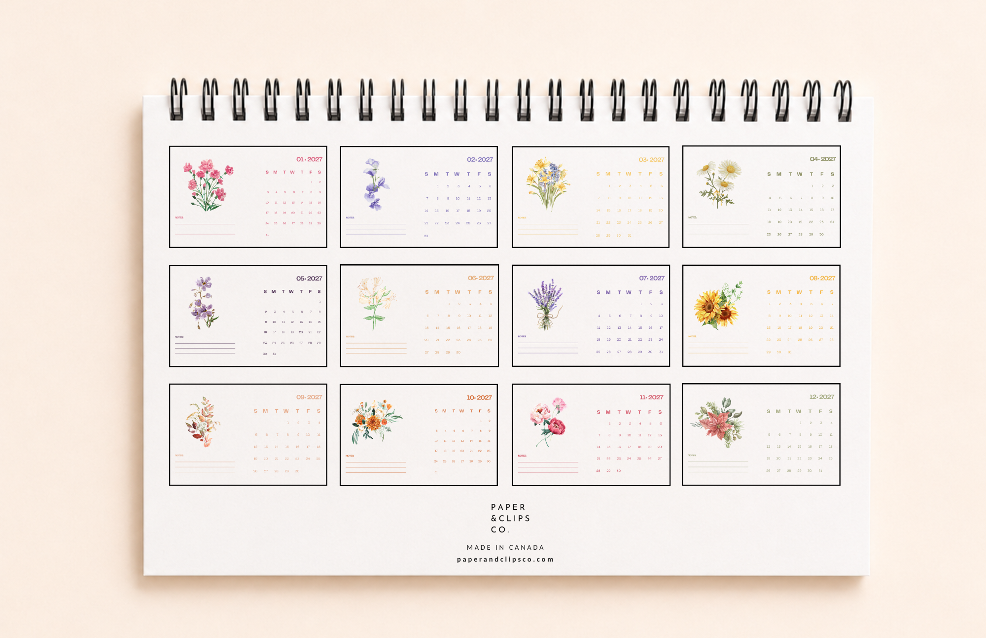 Floral desktop calendar for home office and workspace