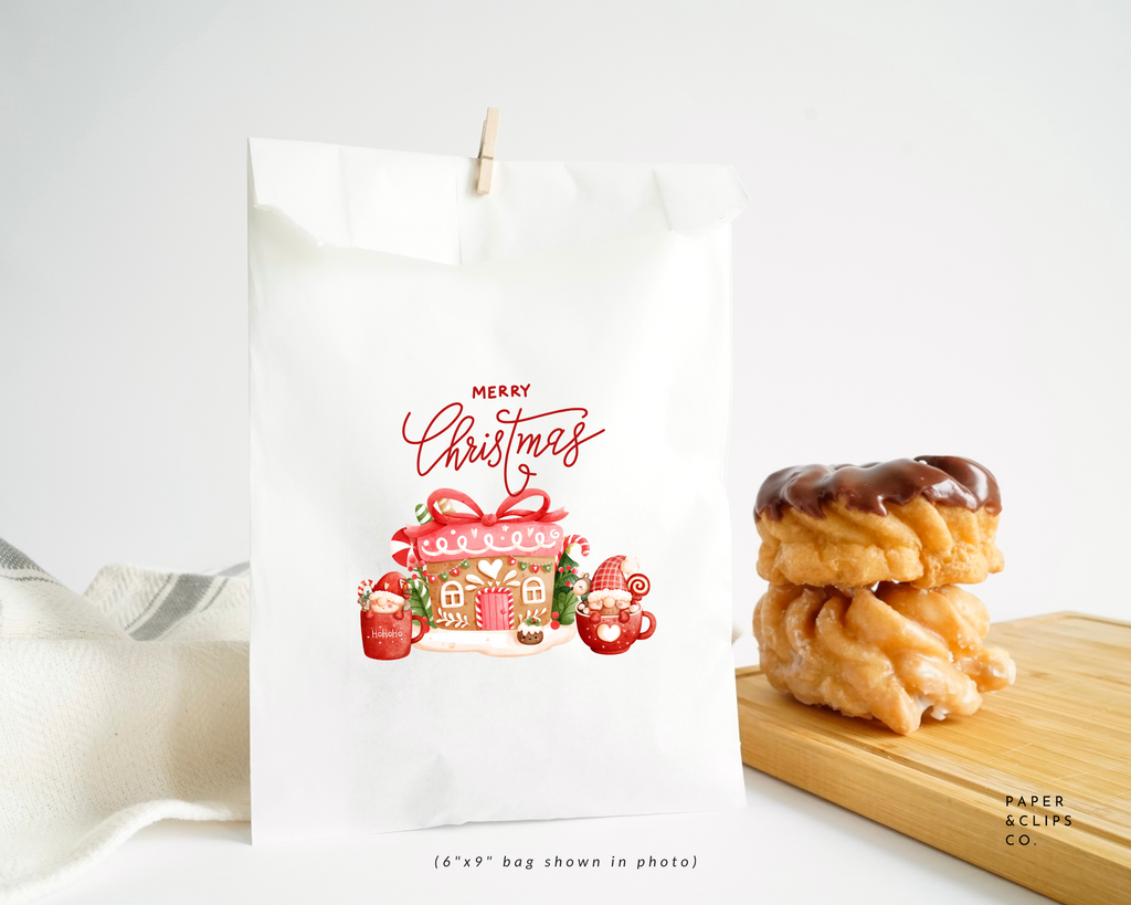 Merry Christmas Gnome - White Party Gift Bags