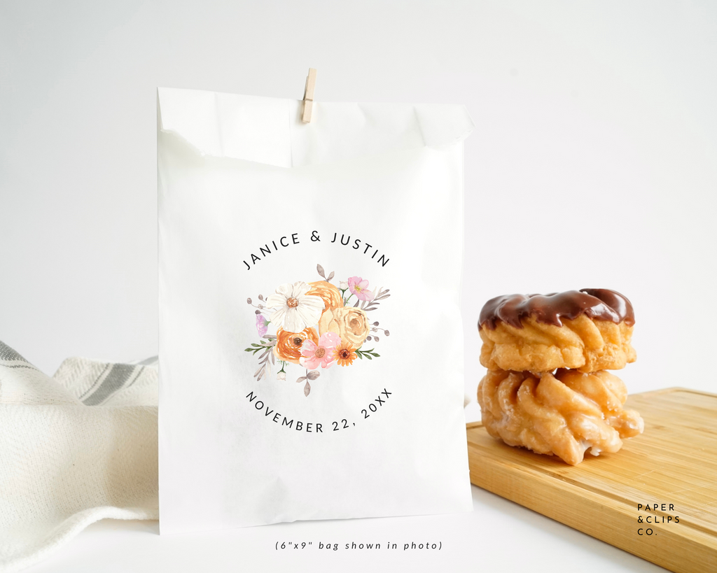 Watercolor Floral Bouquet - White Party Bags