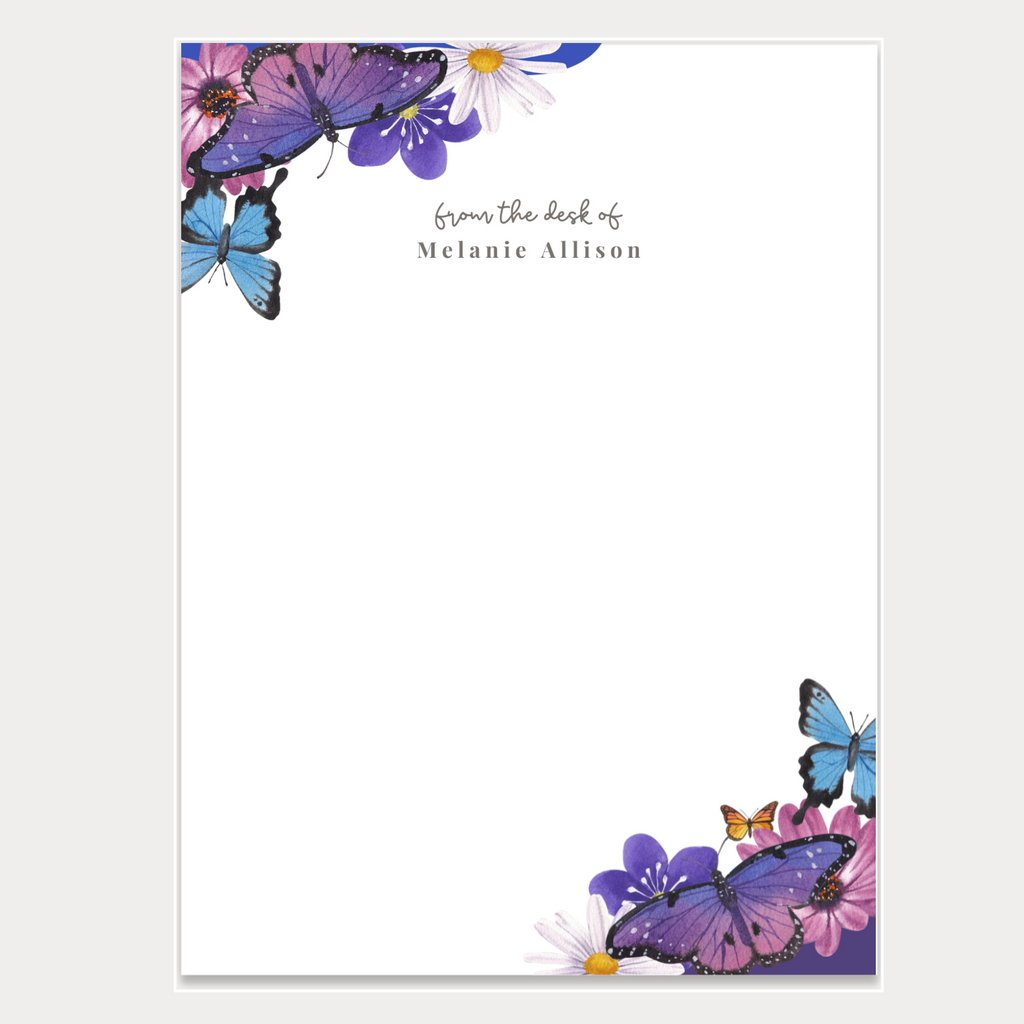 Personalized notepads with a minimalist butterfly design. Notepads are available in two sizes with 48 pages per notepad. Wrapped in cellophane gift wrap - ready to be gifted! Great for teachers, boss, friend, or anyone (really)!