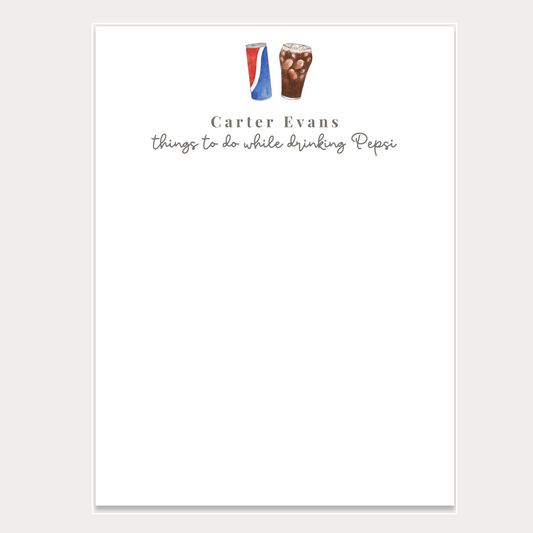 Give a thoughtful and useful gift for someone who loves Pepsi and needs to stay organized. Personalized notepads are exactly the gift they’d love. Notepads are available in two sizes with 48 pages per notepad. Wrapped in cellophane gift wrap - ready to be gifted! 