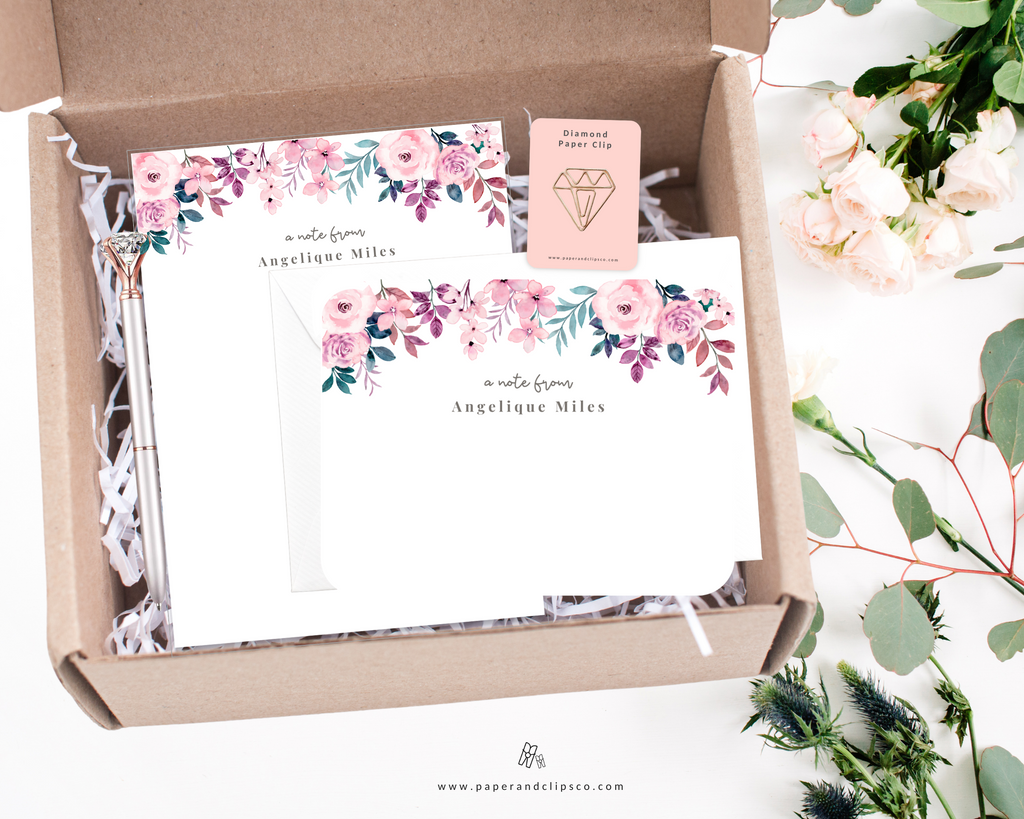Pink Floral Stationery Gift Set
