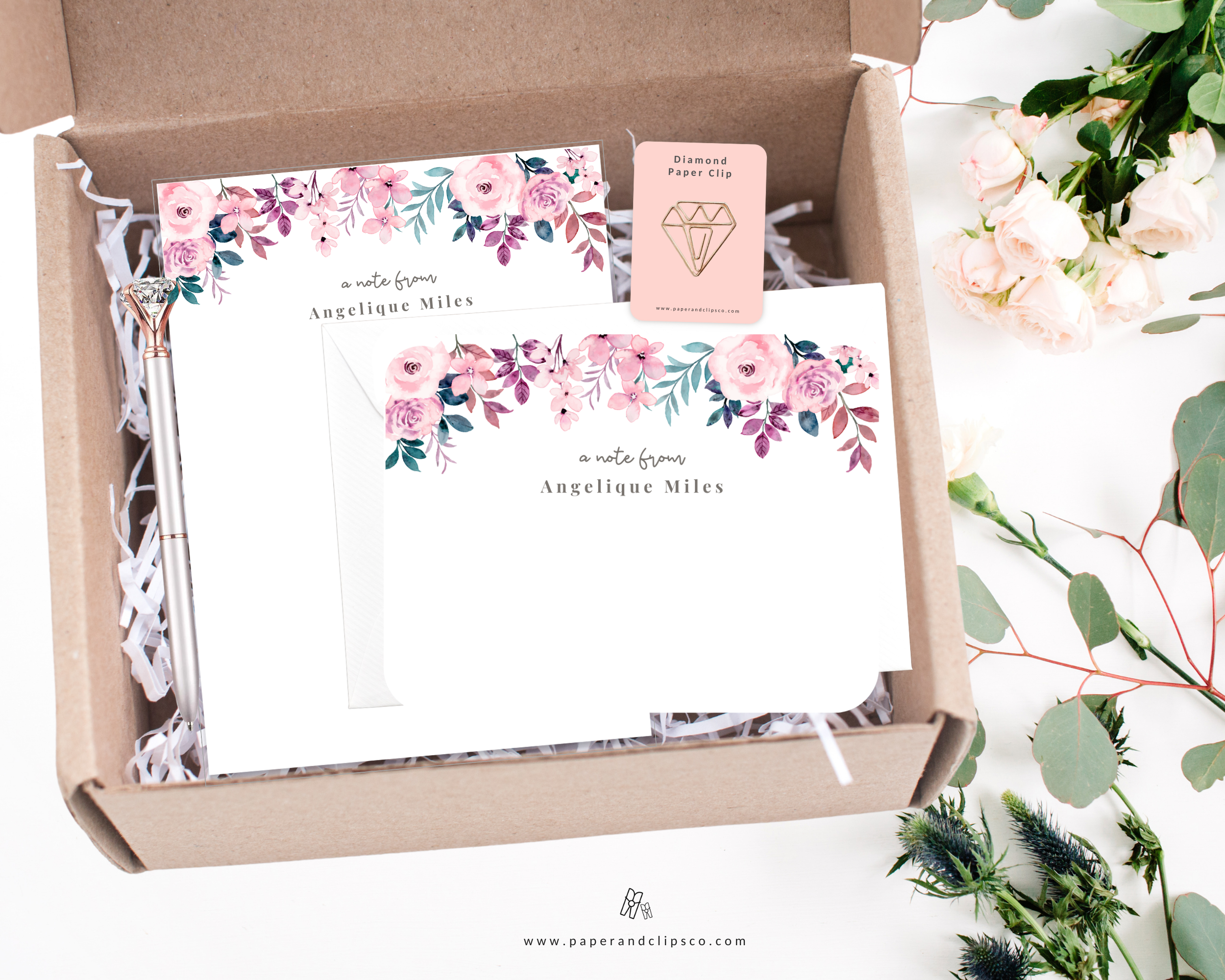 Pink Floral Stationery Gift Set