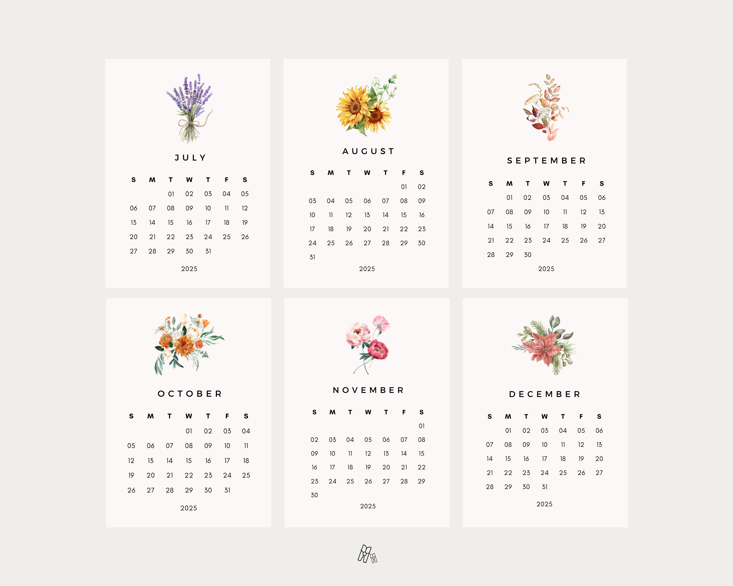Floral Watercolor Mini Calendar