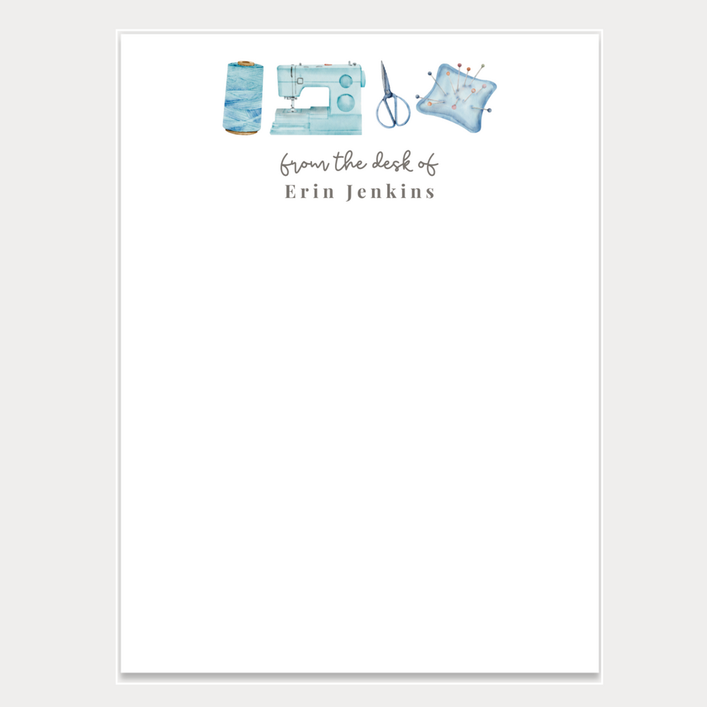 Looking for the perfect gift for a sewer/crafter? Give a thoughtful and useful gift a sewer would love to receive. Personalized notepads are exactly the gift they’d love.  • 4.25" x 5.5" or 5.5" x 8.5" in size • Blank notepads perfect for writing, sketches, doodles • 48 tear away pages • 24lb paper backed with natural chipboard • Packaged in cellophane - Ready for gifting!
