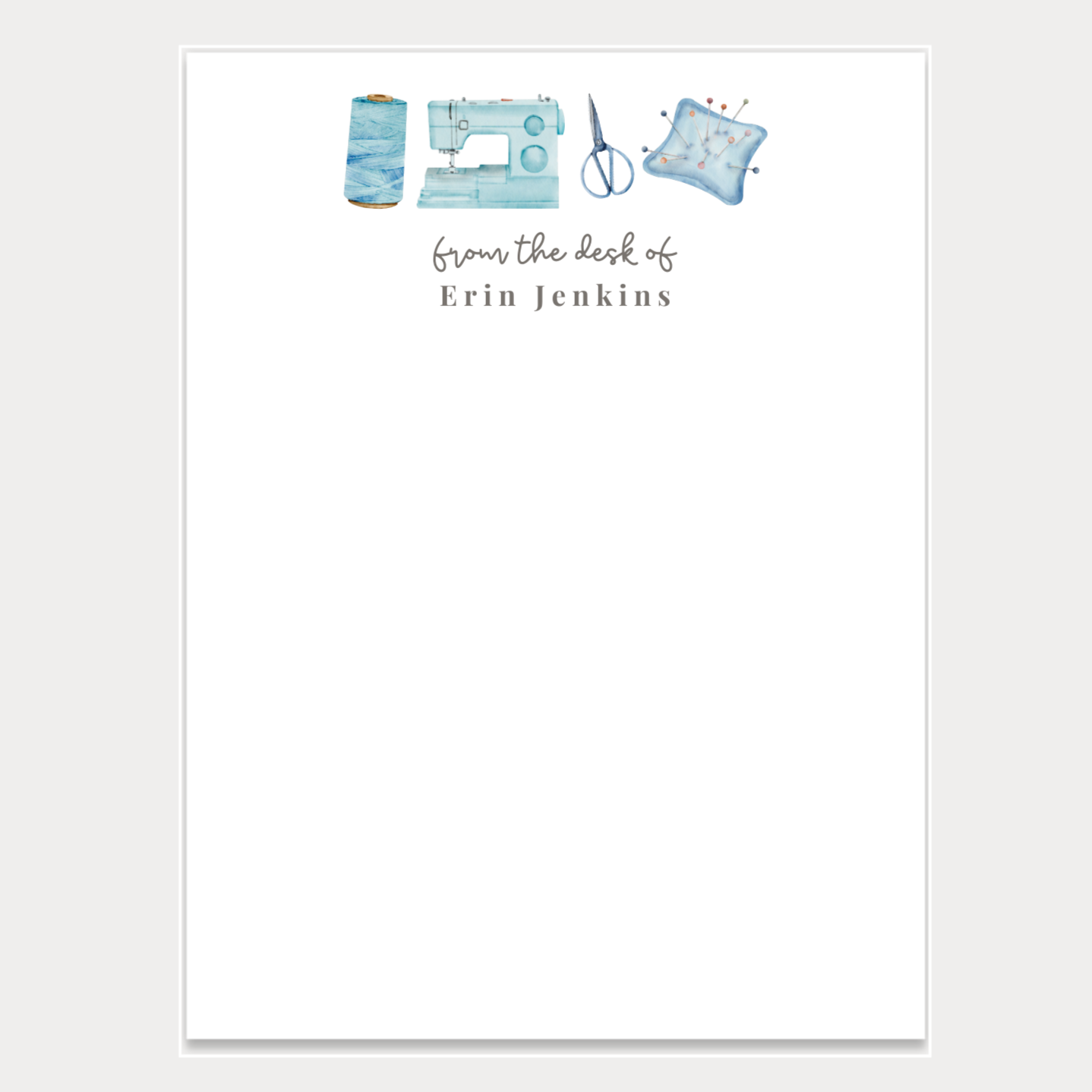 Looking for the perfect gift for a sewer/crafter? Give a thoughtful and useful gift a sewer would love to receive. Personalized notepads are exactly the gift they’d love.  • 4.25" x 5.5" or 5.5" x 8.5" in size • Blank notepads perfect for writing, sketches, doodles • 48 tear away pages • 24lb paper backed with natural chipboard • Packaged in cellophane - Ready for gifting!