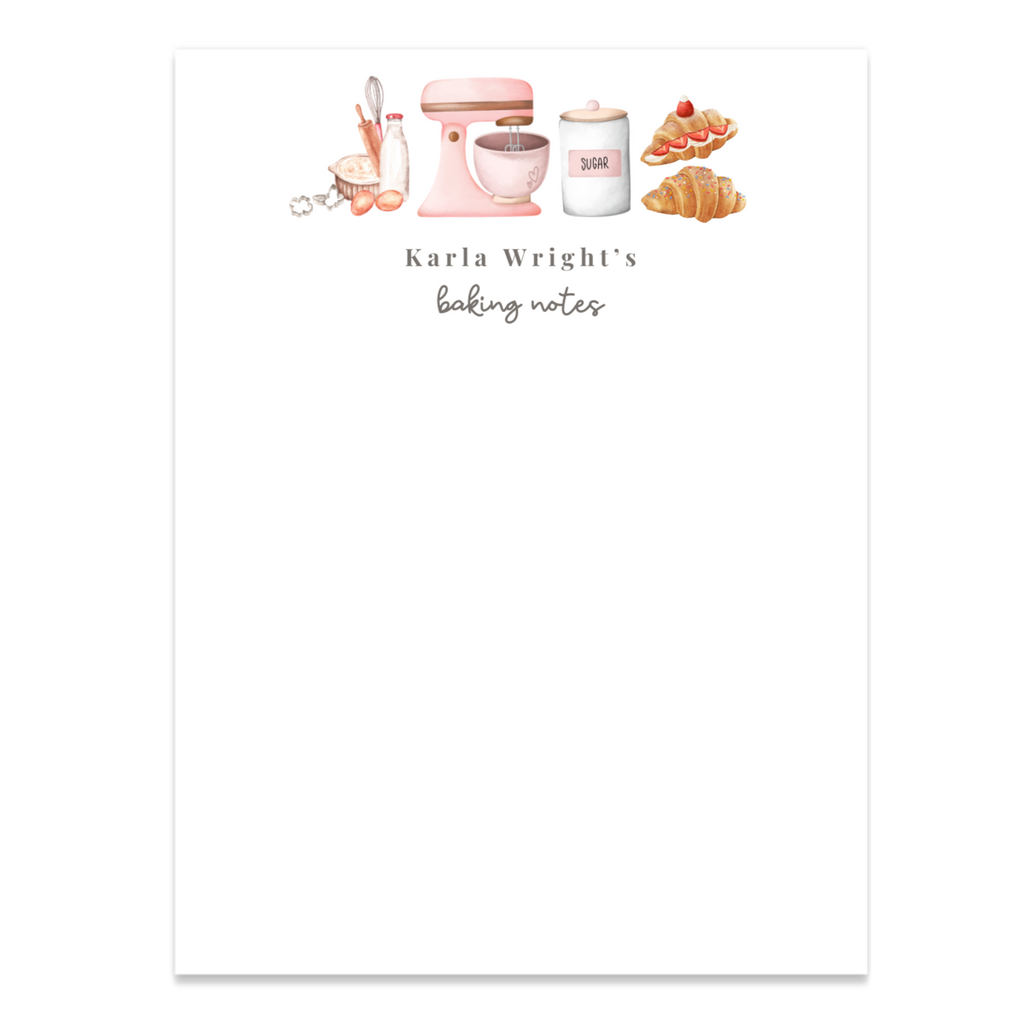 Personalized baker's notepad for the person who loves cooking and baking. Available in two sizes. Wrapped in cellophane ready for gifting! It's going to make their day!