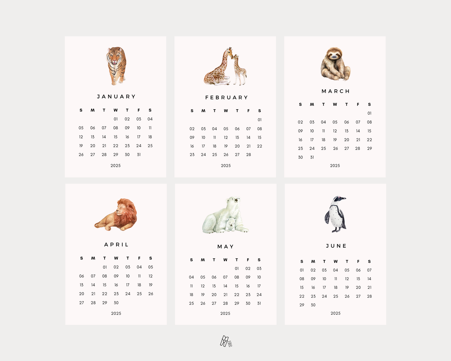 Animal Wildlife Mini Calendar