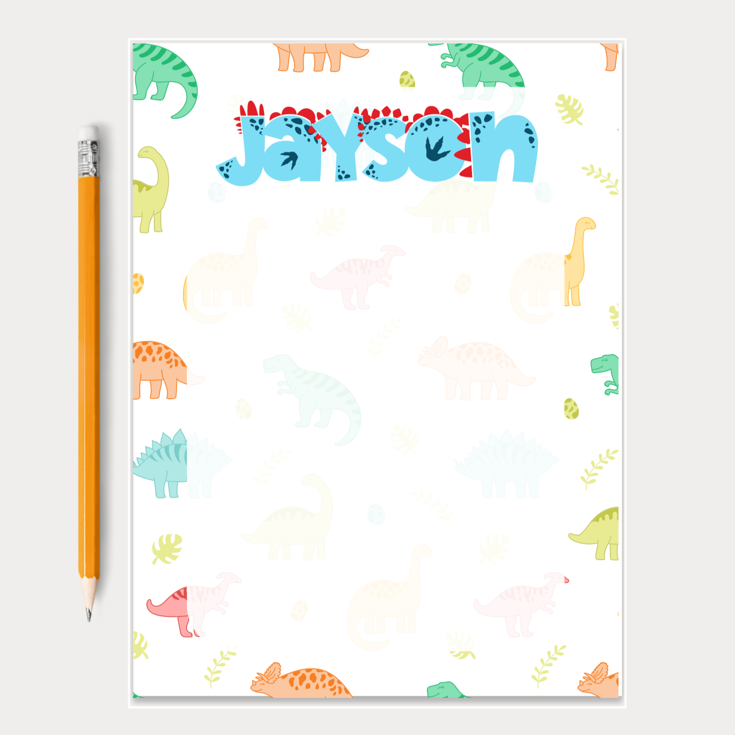 Give a thoughtful and useful gift for a little kid who loves Dinosaurs and also loves drawing or writing. Customize their names with Dinosaur-like text and ink color choice! Personalized notepads are exactly the gift they’d love.