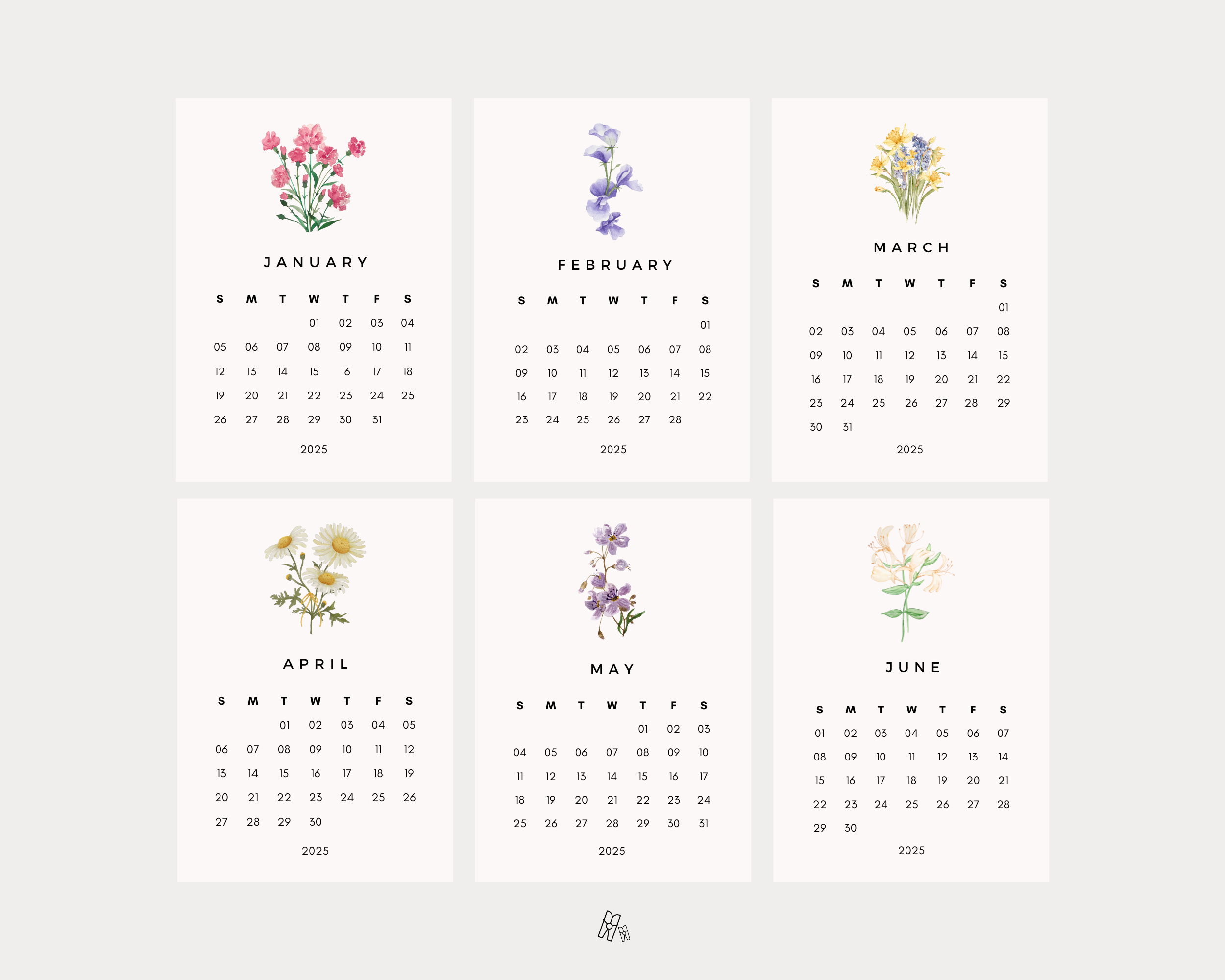 Floral Watercolor Mini Calendar