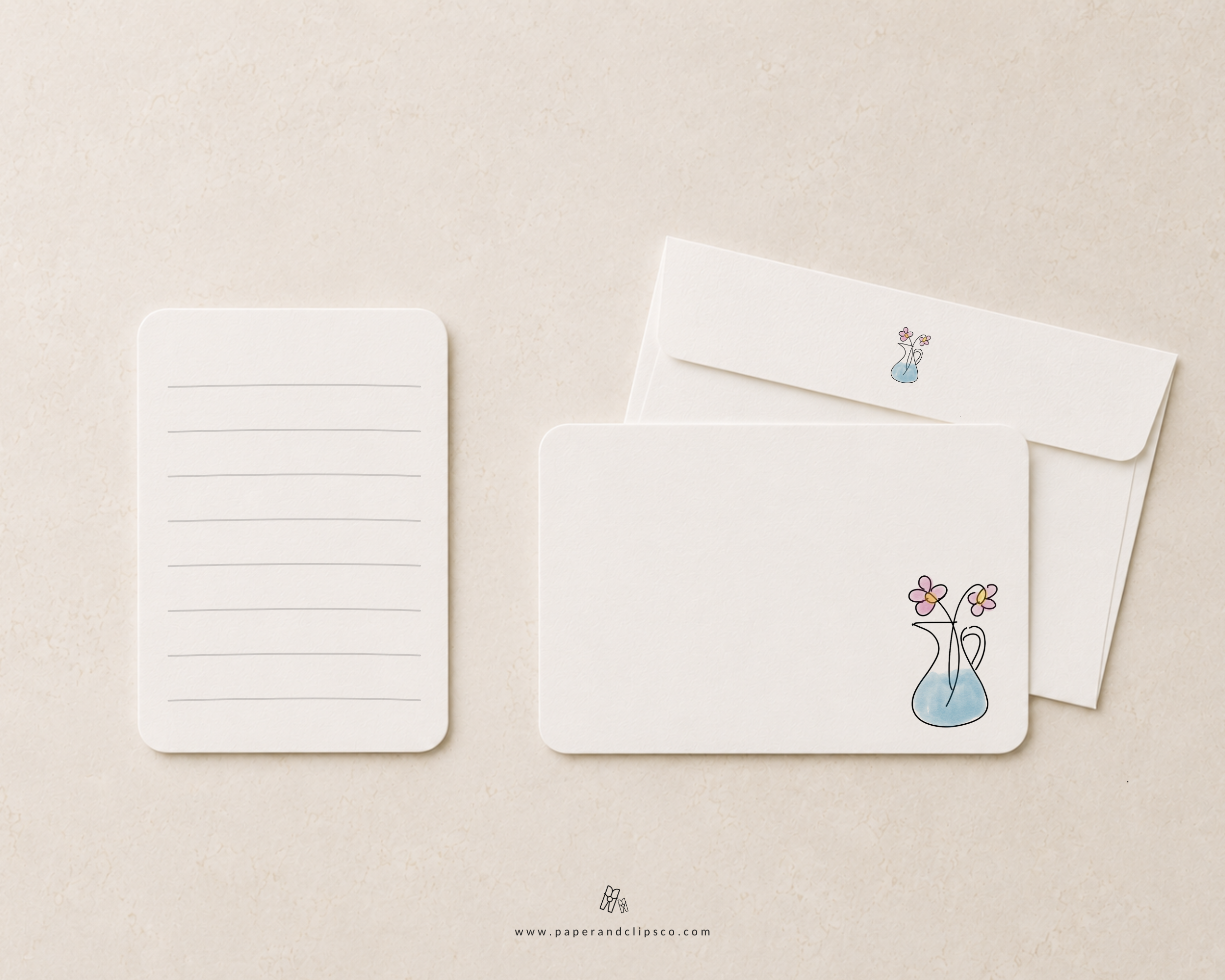 Floral note cards with matching white envelopes featuring lined backs and floral envelope flaps.