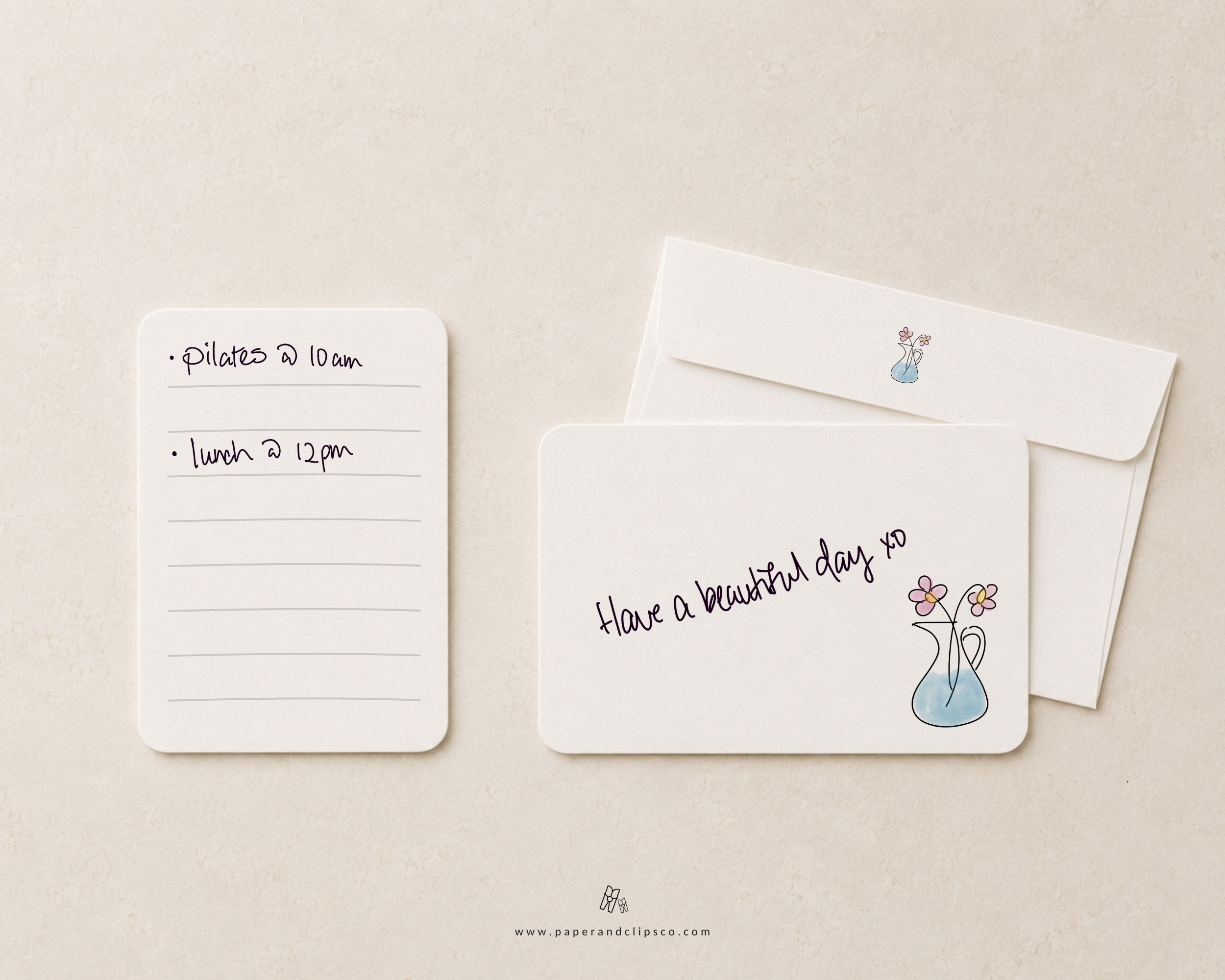 Floral note cards with matching white envelopes featuring lined backs and floral envelope flaps.
