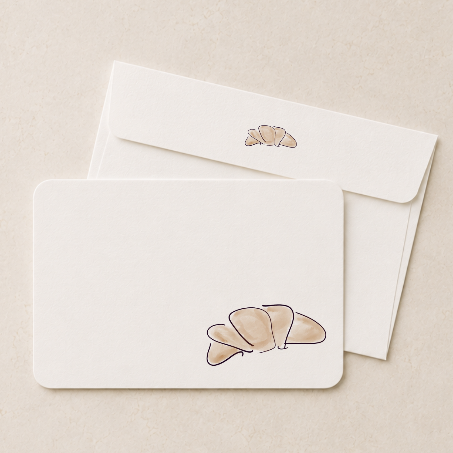 Croissant Flat Note Cards & Envelopes Set of 12