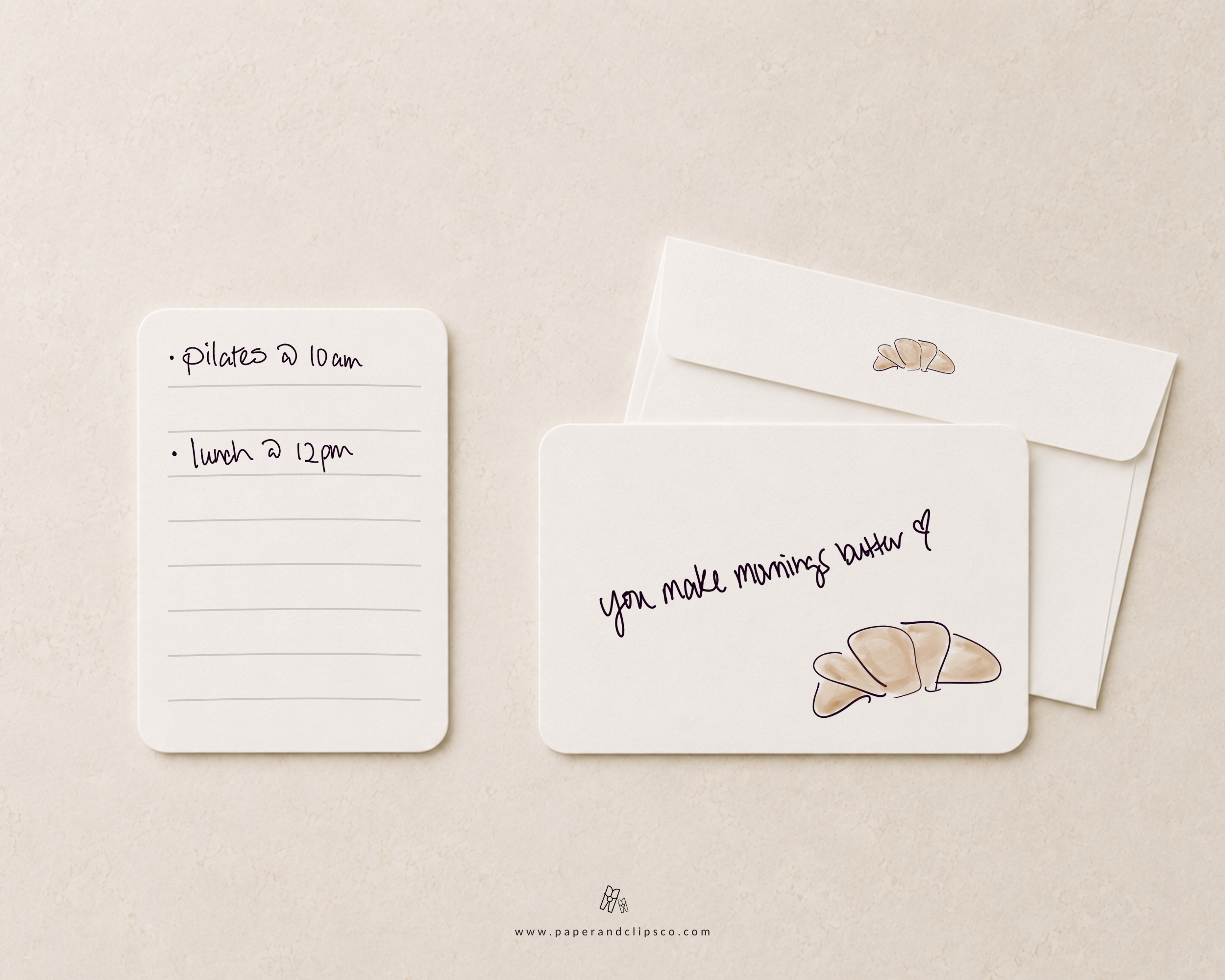 Croissant Flat Note Cards & Envelopes Set of 12