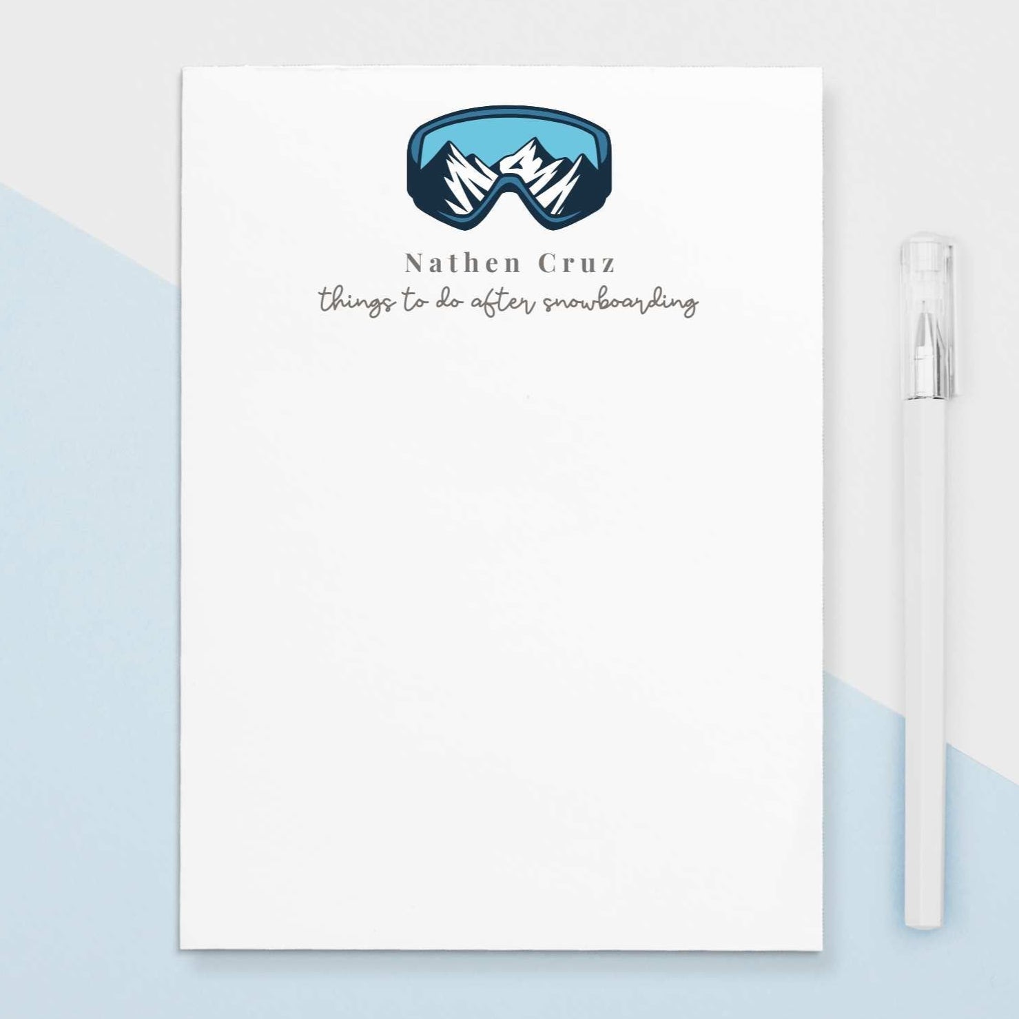 Give a thoughtful and useful gift for someone who loves snowboarding. Personalized winter sport notepads are exactly the gift they’d love.