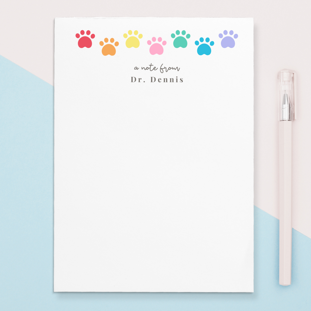 Give a thoughtful and useful gift a veterinarian would love to receive. Personalized notepads are exactly the gift they’d love. Choose from different notepad styles, 'a note from', 'from the desk of', name only, or no personalization.