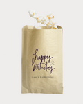 Happy Birthday party favor bags with personalized name and date or message of your choice! Thank your loved ones for celebrating a special day with you. Available in kraft brown color in 5x8" and 6x9".