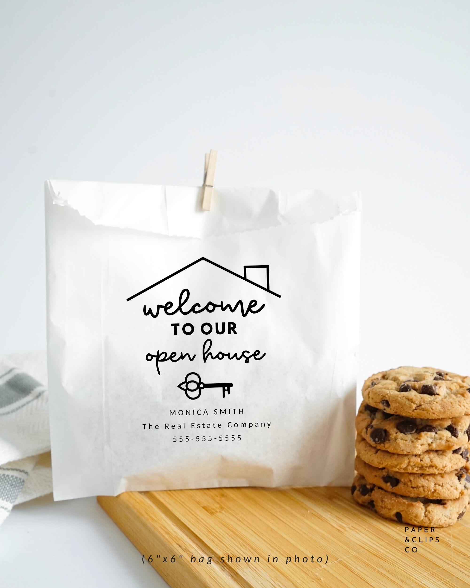 Welcome to Our Open House Personalized Real Estate Treat Bags, Marketing Branding Bags for Real Estate Agents, White grease proof bags, Food Safe bags