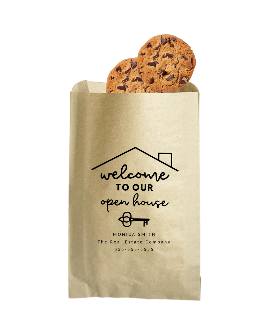 Welcome to Our Open House Personalized Real Estate Treat Bags, Marketing Branding Bags for Real Estate Agents, Kraft brown bags