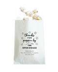 Thanks for Popping By The Open House Real Estate Marketing Popcorn Bags, Personalized bags for company branding