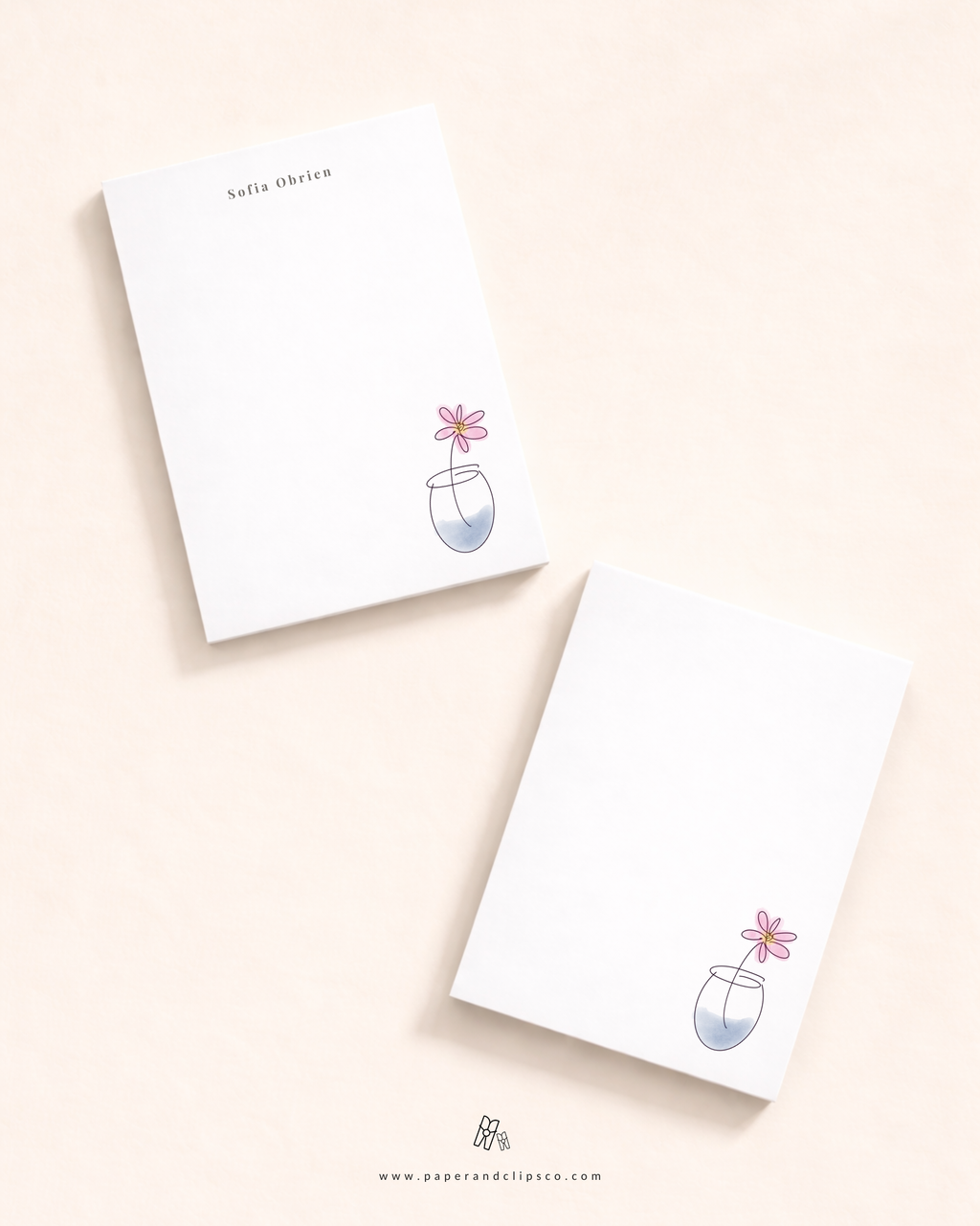Personalized desk notepad with simple floral design, modern stationery gift for teachers, students, or office use.