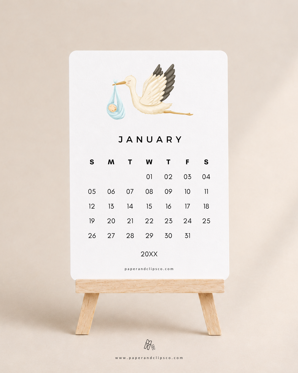 Nursery desk calendar cards. Made for the mom to be or baby shower gift.  Placed on wooden easel for the desk decor.