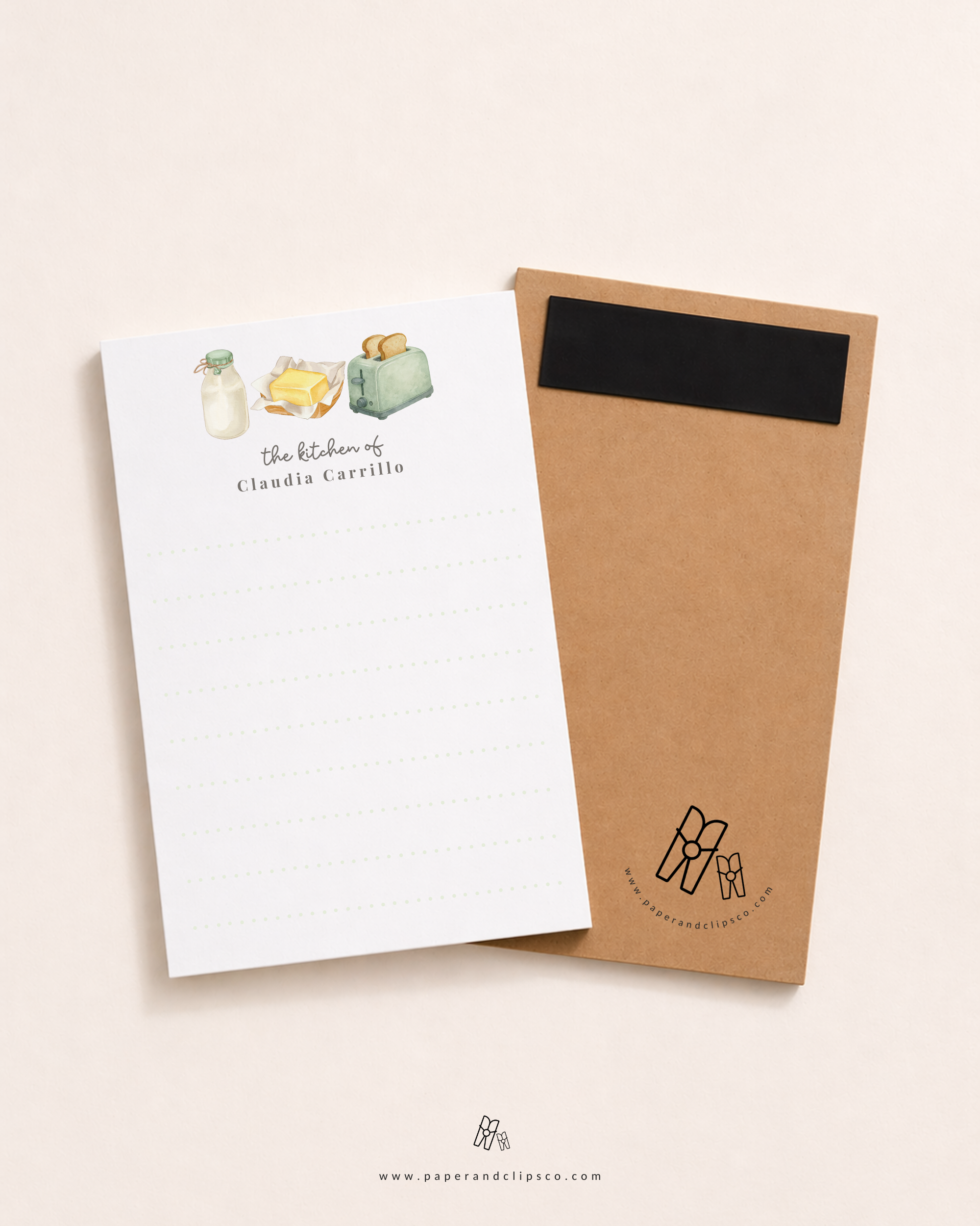 Grocery list notepad with minimalist kitchen design, lined shopping list pad for meal planning and market trips