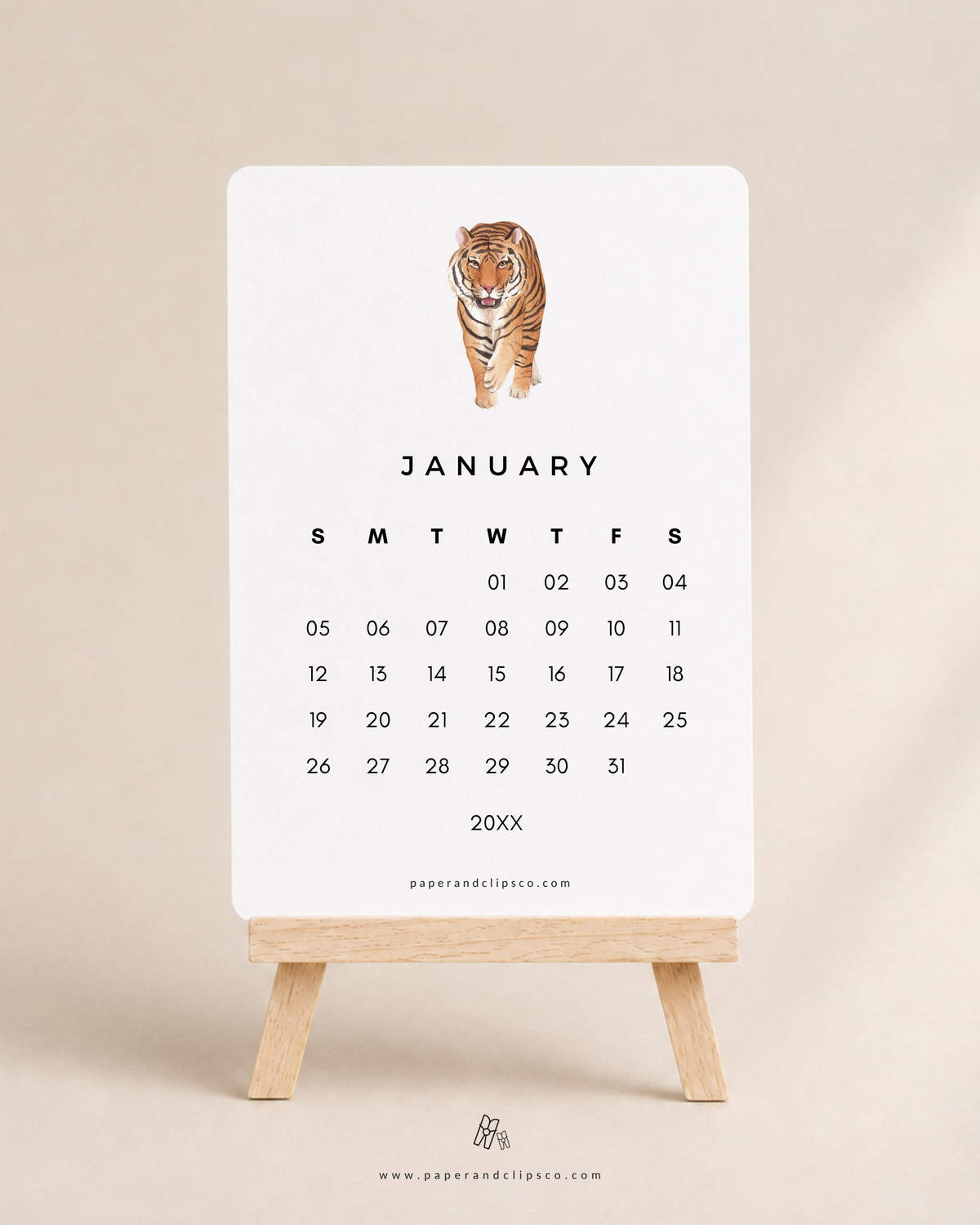 Wildlife animals calendar cards on a wooden easel. Perfect for wildlife lovers to stay organized.