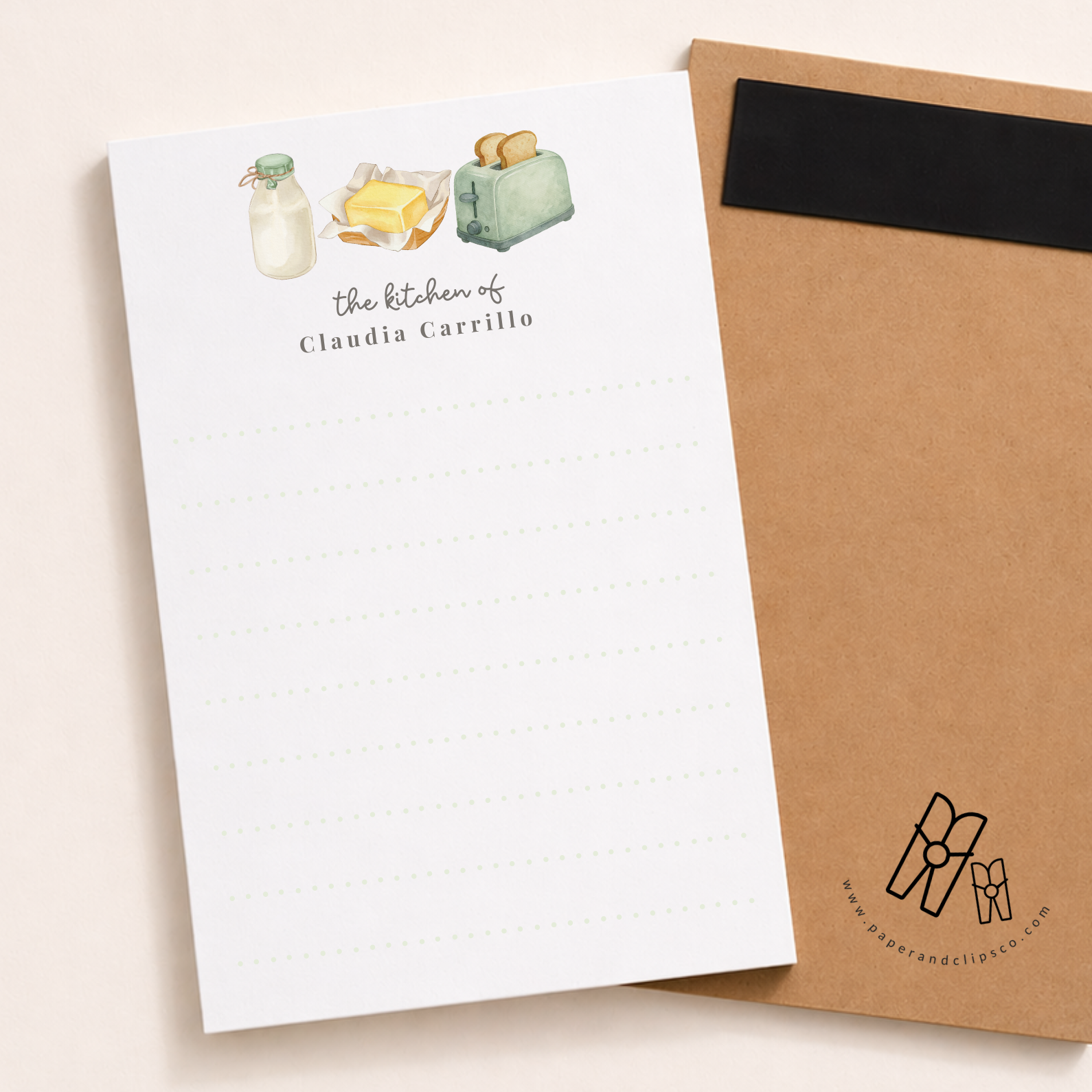 Grocery list notepad with minimalist kitchen design, lined shopping list pad for meal planning and market trips